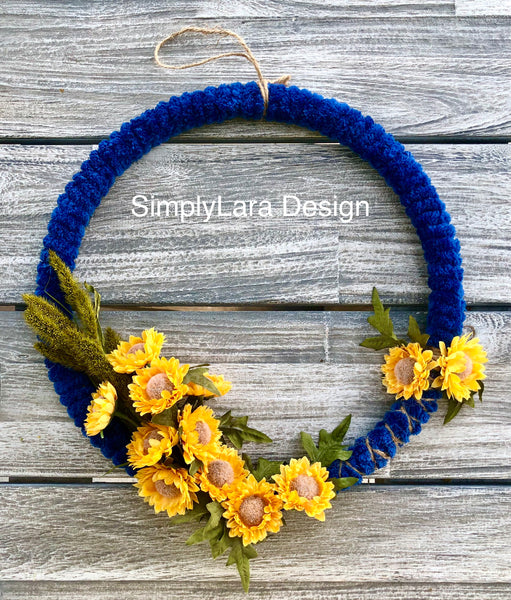 Blue Chenille Yarn Wreath