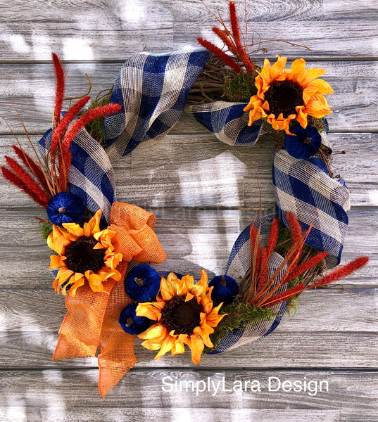 Blue Velvet Pumpkin Wreath